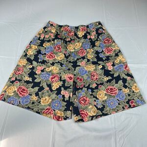 Vtg TALBOTS Shorts 6 Navy Floral High Rise Pleated Vintage Cotton Tapestry 90s